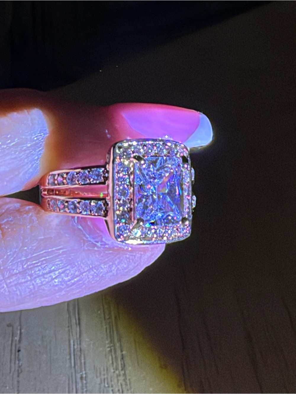 Gold plated Halo Square-Cut CZ Engagement Ring - Women Jewelry size 7